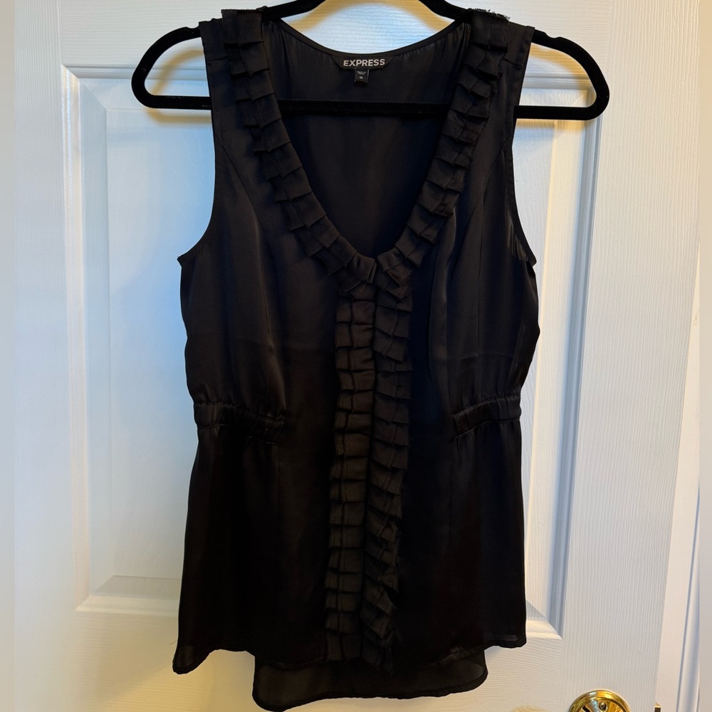 *NWOT* Express Black Sleeveless Top with Ruffle Detail, Size Small